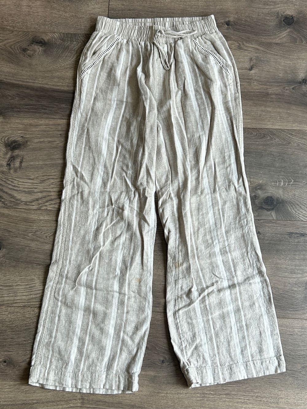Briggs Light Beige Striped Wide Leg Linen-Blend Pants